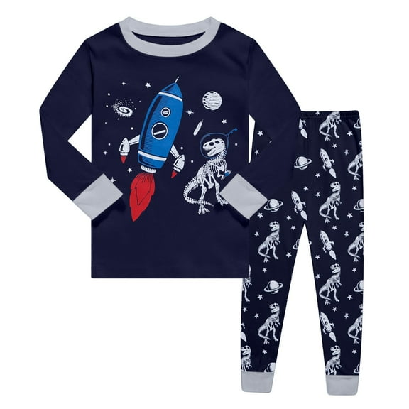 Wxolcjlv Toddler Boys Pajama Sets Cartoon Dinosaur Print Long Sleeve Round Neck Tops Pants 2Pc Unisex Kids Casual Loose Homewear Nightgowns Outfits,2 -3 Years