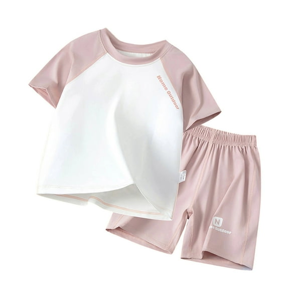 Wxolcjlv Toddler Boys Summer Outfits Color Block Lightweight Comfortabl Short Sleeve Tee Shorts Set Unisex Kids Breathable Athletic Sportswear Active Wear Outdoor Play Sets,7 -8 Years