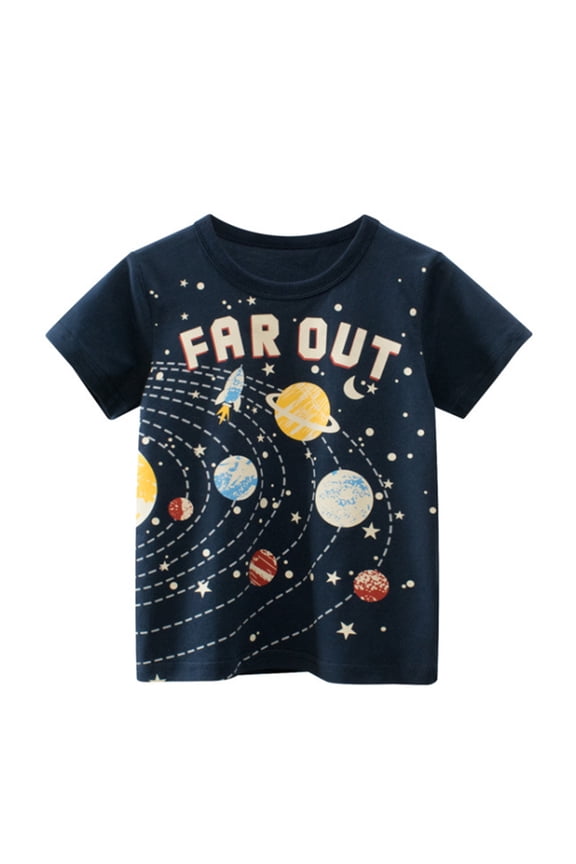 Toddler Boys T-Shirt Galaxy Letter Graphic Short Sleeve Crewneck Casual Summer Graphic Tee