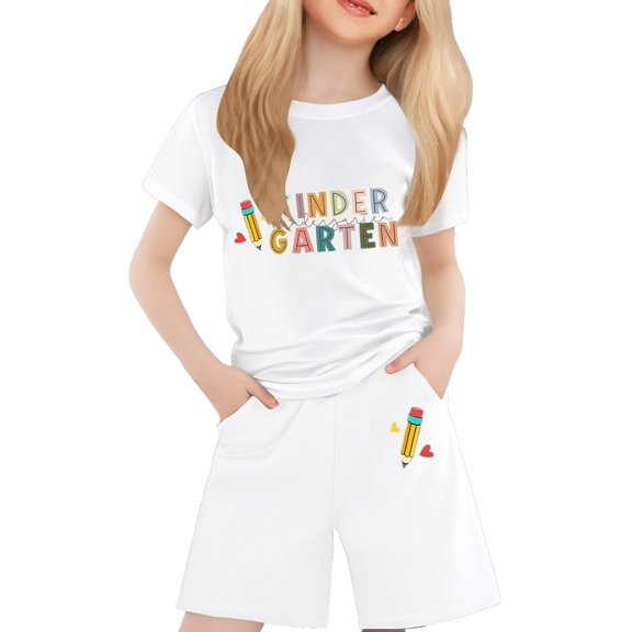 Wxolcjlv Toddler Girl Start Of School Season Outfits Round Neck Letter Printed Top And Shorts Set Comfy Playwear Everyday School Sets,2Pc,12 -13 Years