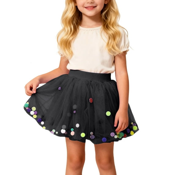 Wxolcjlv Toddler Girl's Skirt Colorful Pom Pom Mesh Tutu Skirt Carnival Festival Ballet Dance Performance Party Skirt