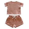 thumbnail image 1 of Wxolcjlv Toddler Girls 2 Piece Tracksuit Summer Solid Short Sleeve T Shirt Shorts Outfits, 1 of 2