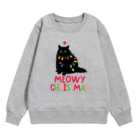 Wxolcjlv Toddler Girls Christmas Cat Print Crewneck Sweatshirt Winter Long Sleeve Casual Pullover Top, Sizes 3-10