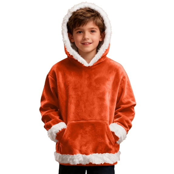 Wxolcjlv Toddler Girls Christmas Graphic Pullover Hoodie Santa Fuzzy Trim Velvet Long Sleeve Fall Winter Festive Sweatshirt with pockets, Sizes 2-13