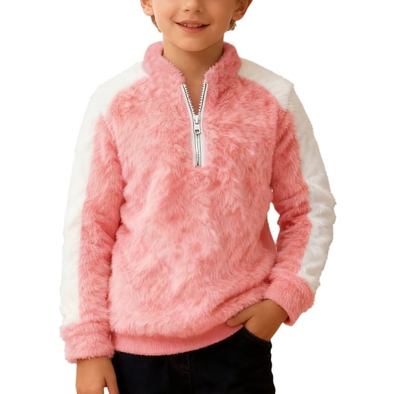 Wxolcjlv Toddler Girls Christmas Patchwork Fleece Zip Up Hoodie Warm Long Sleeve Casual Pullover Top, Sizes 2-15