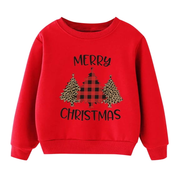 Wxolcjlv Toddler Girls Crewneck Sweatshirt Christmas Tree Print Festive Soft Long Sleeve Pullover Top, Sizes 18M-9Y