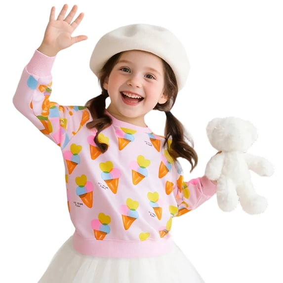 Wxolcjlv Toddler Girls Cute Print Crewneck Sweatshirt Soft Knit Long Sleeve Layering Top, Sizes 2-8