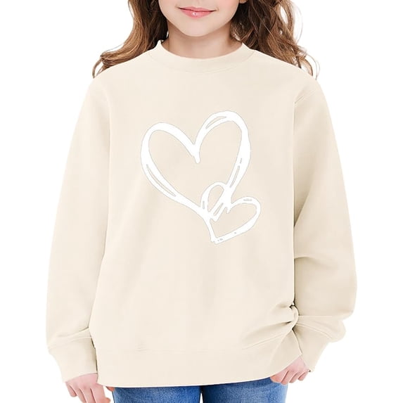 Wxolcjlv Toddler Girls Heart Print Crewneck Pullover Sweatshirt Long Sleeve Soft Daily Wear Top, Sizes 3-14