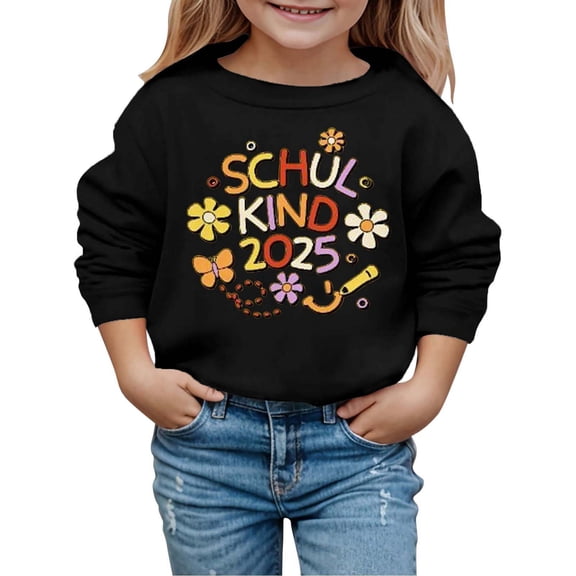 Wxolcjlv Toddler Girls Hoodless Sweatshirts Back-To-School Season Letter Printed Long Slleve Pullover Casual Loose Top Soft Comfortable School Outfit Autumn Winter No Hood Sweatshirts