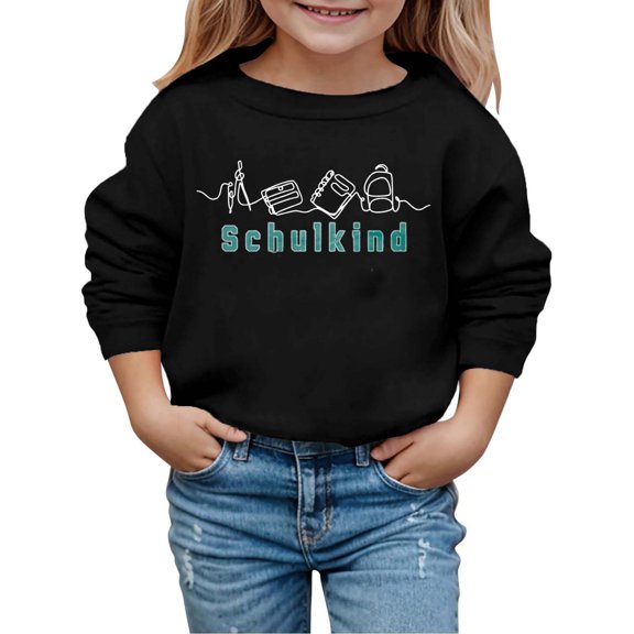 Wxolcjlv Toddler Girls Hoodless Sweatshirts Back-To-School Season Letter Printed Long Slleve Pullover Casual Loose Top Soft Comfortable School Outfit Autumn Winter No Hood Sweatshirts