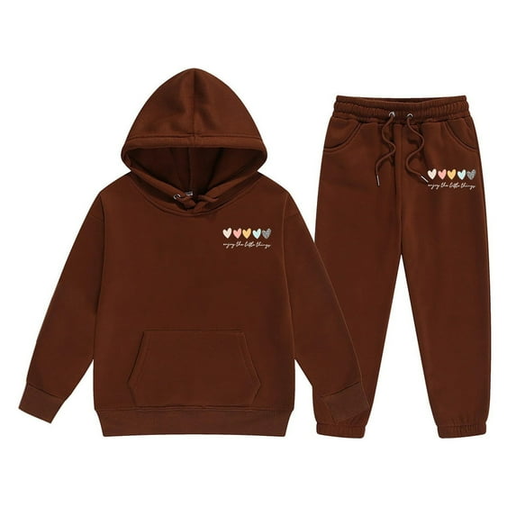 Wxolcjlv Toddler Girls Outfits Heart Print Long Sleeve Hoodie And Long Pant Set 2Pc Autumn Winter Thick Comfy Casual Stylish Sets,8 -9 Years