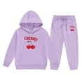 thumbnail image 1 of Wxolcjlv Toddler Girls Outfits Letter Cherry Print Long Sleeve Hoodie And Long Pant Set 2Pc Autumn Winter Thick Comfy Casual Stylish Sets,6 -7 Years, 1 of 3
