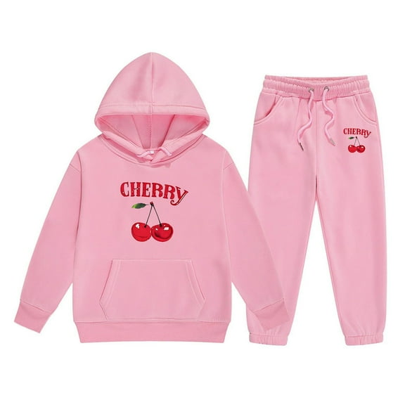 Wxolcjlv Toddler Girls Outfits Letter Cherry Print Long Sleeve Hoodie And Long Pant Set 2Pc Autumn Winter Thick Comfy Casual Stylish Sets,8 -9 Years