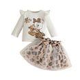 thumbnail image 1 of Wxolcjlv Toddler Girls Outfits Long Sleeve Cartoon Cat Prints Tops Leopard Mesh Skirts Set Fashion Outdoor Leisure Sets,2Pc,2 -3 Years, 1 of 6