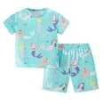 thumbnail image 1 of Wxolcjlv Toddler Girls Outfits Sets Cartoon Mermaid Print Short Sleeved T-Shirt And Shorts Set Kids Girls Summer Beach Holiday Seaside Vacation Trendy Outfits Sets,2 Piece,4 Years, 1 of 9