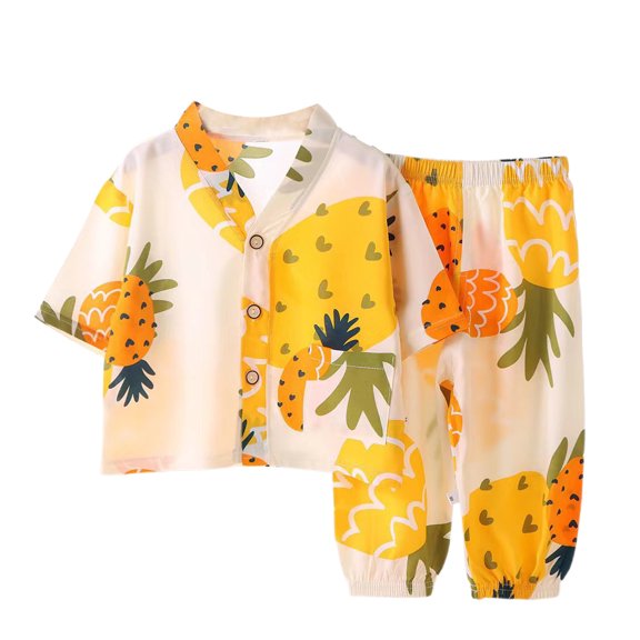 Wxolcjlv Toddler Girls Pajamas Sets Cute Print V-Neck Button Down Short Sleeve Top Pants Set Summer Soft Air Conditioning Loungewear Sleepwear Sets,2Pc,18 -24 Months
