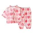 thumbnail image 1 of Wxolcjlv Toddler Girls Pajamas Sets Cute Print V-Neck Button Down Short Sleeve Top Pants Set Summer Soft Air Conditioning Loungewear Sleepwear Sets,2Pc,7 -8 Years, 1 of 3