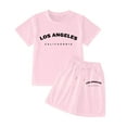thumbnail image 1 of Wxolcjlv Toddler Girls Outfits Letter Print Short Sleeve Tee And Drawstring Pocket Shorts Set 2Pc Summer Comfy Playwear Soft Loose Sets,7 -8 Years, 1 of 4