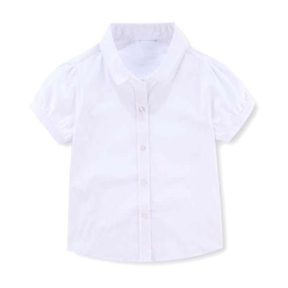 Wxolcjlv Toddler Girls Summer Preppy Solid Dress Shirt Casual Buttons Down Short Sleeve Shirt
