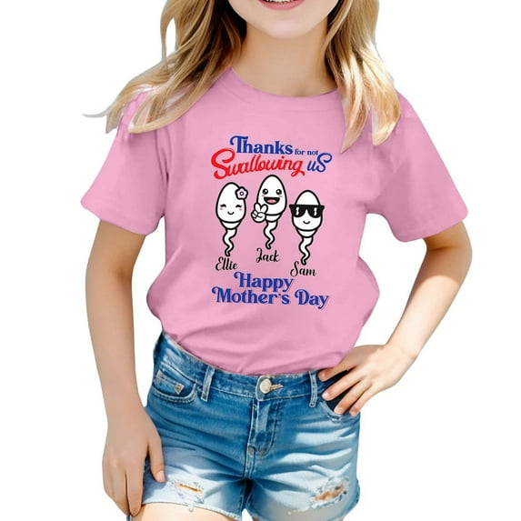 Wxolcjlv Toddler Girls T-Shirts Mother'S Day Bows Print Multicolor Round Neck Short Sleeve Tee Kids Boys Girls Summer Casual School Home Everyday Wear Stylish T-Shirts，4 -5 Years