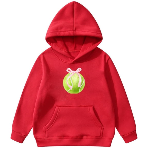 Wxolcjlv Toddler Kids Girls Hooded Sweatshirt Trendy Tennis Print Long Sleeve Pullover Hoodie Winter Wram Loose Fit Comfy Everyday Wear Outerwear Hoody Sweatshirts