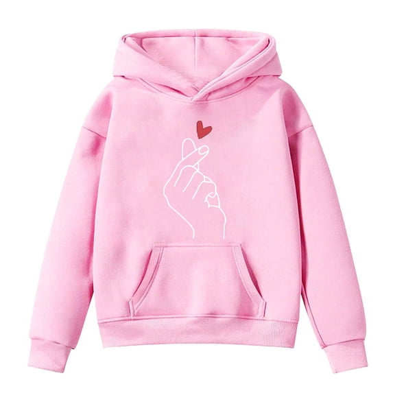 Wxolcjlv Tween Girls Stylish Hoodie Hand Heart Print Pullover Hooded Sweatshirt, Sizes 3-14