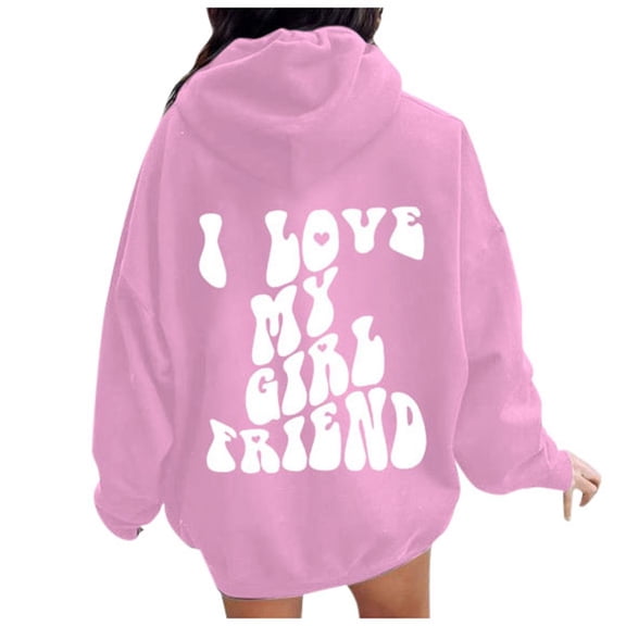 Wxolcjlv Valentine'S Day Hoodie For Women's Letter Printed Long Sleeve Hooded Pullover With Drawstring Pocket Trendy Cozy Plus Size Valentines Hoodies Sweatshirt