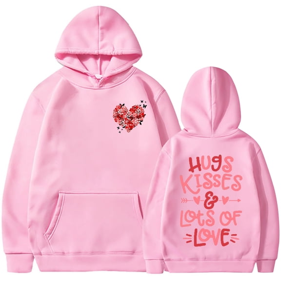 Wxolcjlv Valentine'S Hoodies For Womens Love Heart Letter Print Hooded Long Sleeve Pocket Pullover Sweatshirt Holiday Valentines Day Gifts
