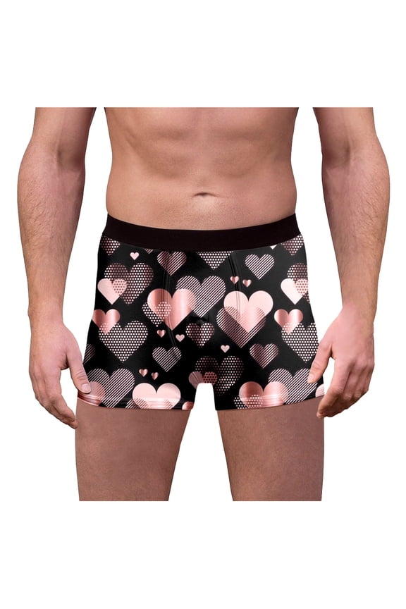 Valentine's Day Men's Underwear Soft Comfy Boxer Briefs Trendy Multi-Color Heart Graphic Boxers Male Holiday Gifts