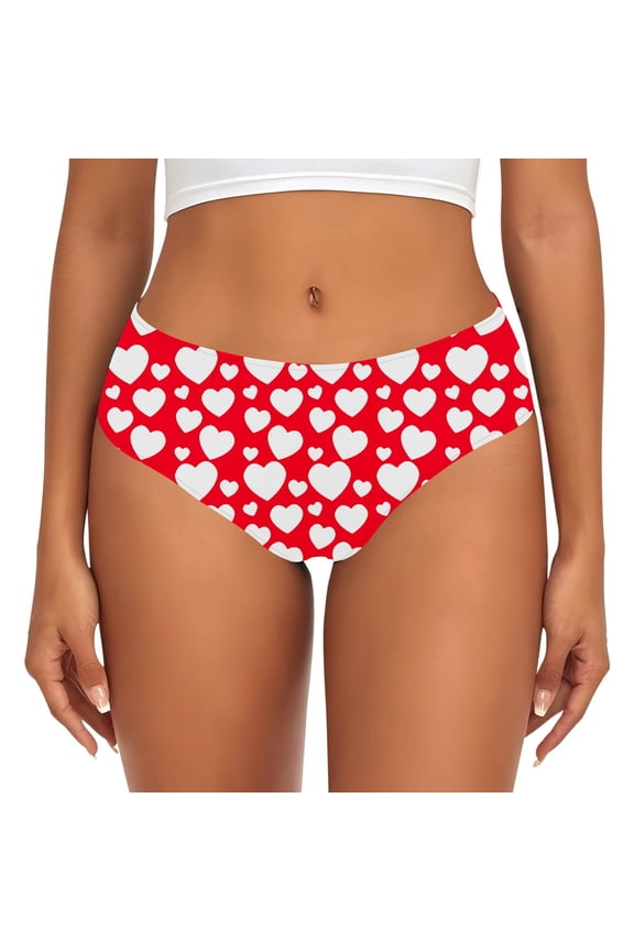 Valentine's Day Womens Underwear DIY Printed Soft Triangle Panties Comfortable Mid Rise Bikini Briefs For Her(L,Red)