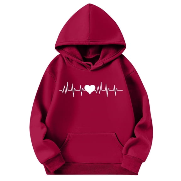Wxolcjlv Women Valentine'S Day Hoodies Heart Printing Long Sleeve Sweater Tops With Pocket Winter Fashion Loose Pullover Sweatshirt