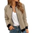 thumbnail image 1 of Wxolcjlv Women's Boxy Bomber Jackets Full Zip Color Blocking Outerwear Lightweight Regular Fit Tops, 1 of 4