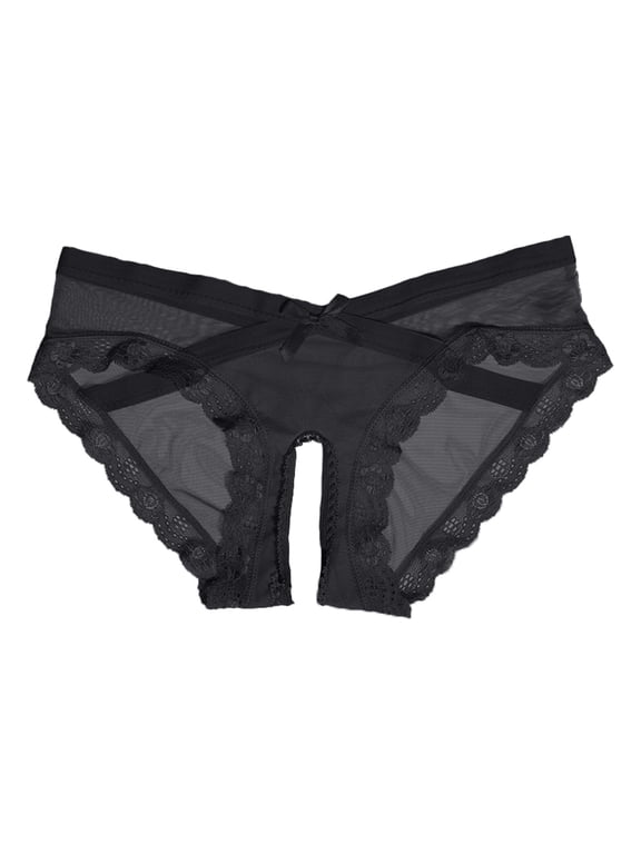 Women's Briefs Low Rise Briefs Transparent Open Back Style Lace Underwear Breathable Unbeatable Softness Sensational Panties(L,Black)