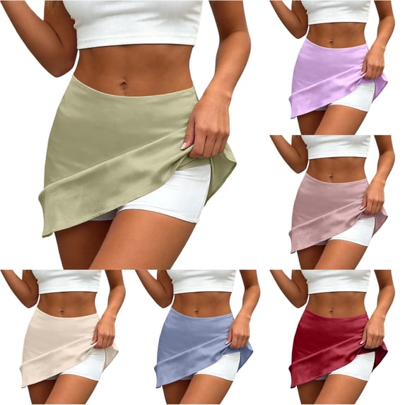 Wxolcjlv Women's Crossover Waist Athletic Skort Attached Inner Short Tennis Workout Skorts