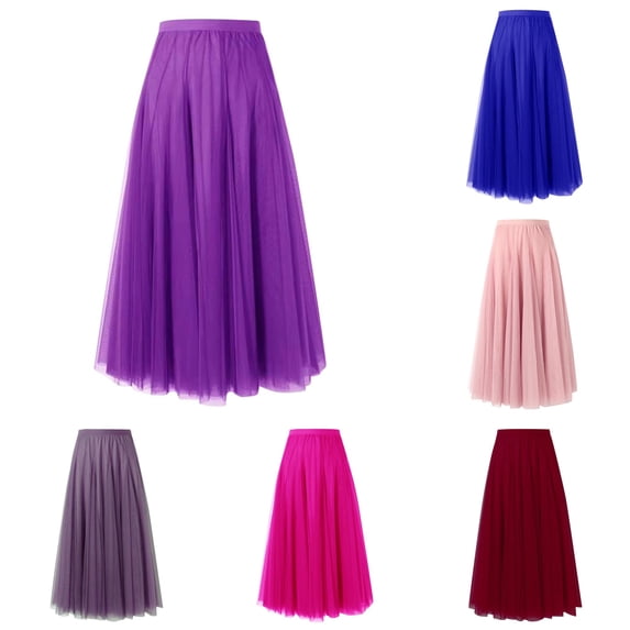 Wxolcjlv Women's Elastic Waist Tulle Midi Skirt Flowy Voluminous Silhouette for Evening Gathering Occasions Skirts