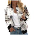 thumbnail image 1 of Wxolcjlv Women's Floral Print Bomber Jacket Full Zip Long Sleeve Casual Coat With Pockets, 1 of 5