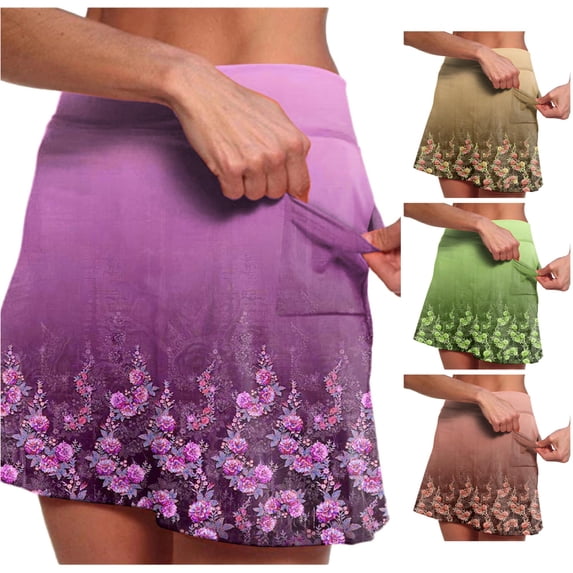 Wxolcjlv Women's Floral Print Skort High Waist Built‑In Short with Side Pockets Skorts