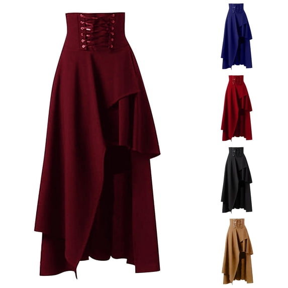 Wxolcjlv Women's Gothic Maxi Skirt High Waist Lace Up Irregular Asymmetrical Layered Long Skirt
