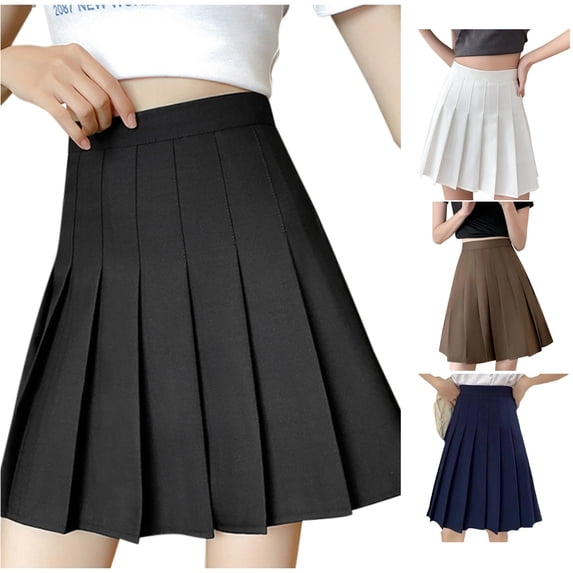 Wxolcjlv Women's High Waist Pleated Mini Skirt Flared A‑Line Cut for School Street Daily Activities Skirts