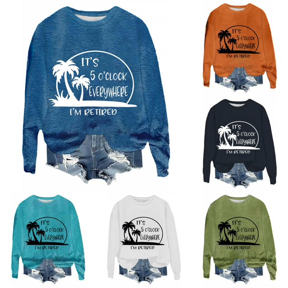 Wxolcjlv Women's Island Text Print Sweatshirt Crew Neck Cut Sweatshirts