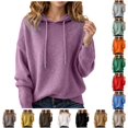 thumbnail image 1 of Wxolcjlv Women's Knitted Hooded Sweaters Long Sleeve Drawstring Hood Ribbed Hem Knit Garments, 1 of 4