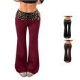 thumbnail image 1 of Wxolcjlv Women's Leopard Foldover Flare Pants Ruched Waist Stretch Fitness Bell Bottoms, 1 of 7