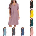 thumbnail image 1 of Wxolcjlv Women's Loose Midi Dress Short Sleeve V Neck Home Rest Nightdress, 1 of 6