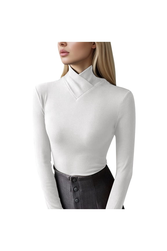 Women's Maillard Style Semi High Neck Long Sleeve German Velvet Warm Casual Base Layer Tee Tops,Sizes M-XXXL(1-5)