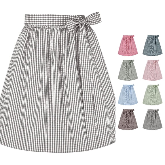 Wxolcjlv Women's Oktoberfest Gingham A‑Line Aprons Elastic Waist Tie Detail Holiday Event Aprons