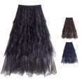 thumbnail image 1 of Wxolcjlv Women's Plaid Tiered Tulle Maxi Skirt Elastic Waist Asymmetrical Hem Skirt, 1 of 5