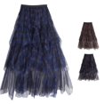 thumbnail image 1 of Wxolcjlv Women's Plaid Tiered Tulle Maxi Skirt Elastic Waist Asymmetrical Hem Skirt, 1 of 5