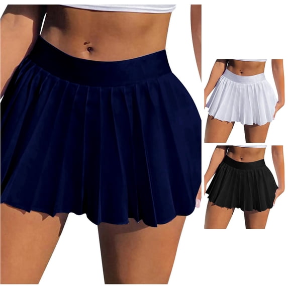Wxolcjlv Women's Pleated Mini Skirt Elastic Waist Short Cut Workout Daily Skirts