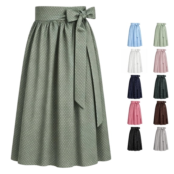 Wxolcjlv Women's Polka Dot Tie‑Waist Midi Skirt Gathered A‑Line Flowy Skirt