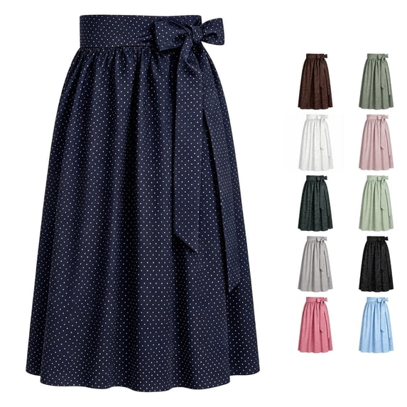 Wxolcjlv Women's Polka Dot Tie‑Waist Midi Skirt Gathered A‑Line Flowy Skirt